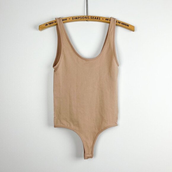 NWT Bassike Womens Small Scoopneck Thong Bodysuit Tank Top Nude - Picture 2 of 4